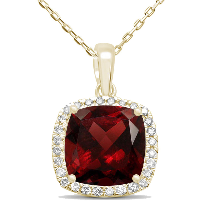 GEMSTONE CLOSEOUT ! 4.26ct 10k Yellow Gold Garnet & Diamond Cushion Pendant