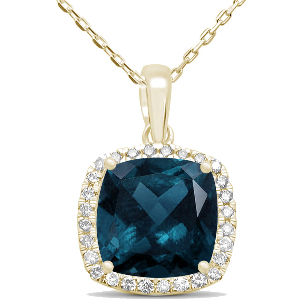 GEMSTONE CLOSEOUT!  3.91ct 10k Yellow Gold Blue Topaz & Diamond Cushion Pendant