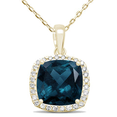GEMSTONE CLOSEOUT!  3.91ct 10k Yellow Gold Blue Topaz & Diamond Cushion Pendant