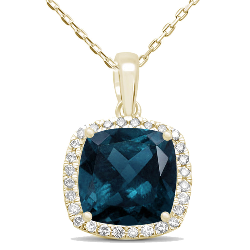 GEMSTONE CLOSEOUT!  3.91ct 10k Yellow Gold Blue Topaz & Diamond Cushion Pendant