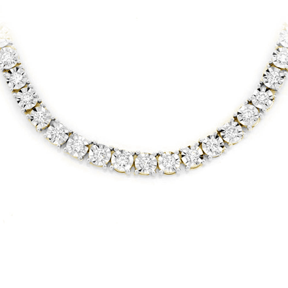 SPECIAL!2.26ct G SI 10K Yellow Gold Tennis Miracle Illusion Necklace 22"