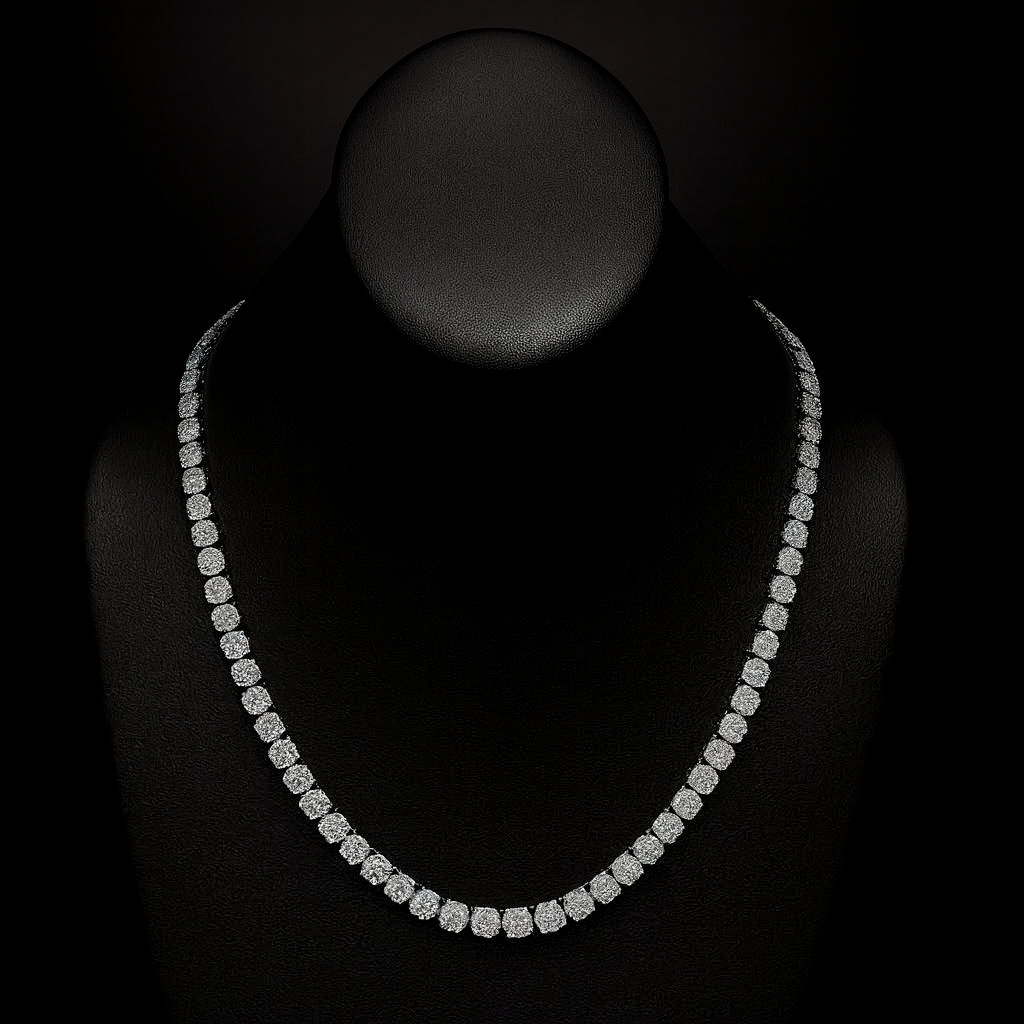 DIAMOND CLOSEOUT!  7mm 23.98ct G SI 14KT White Gold Round Flower Diamond Necklace 22"