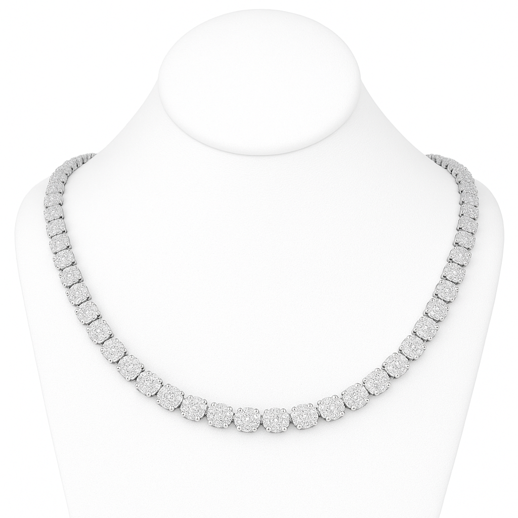 DIAMOND CLOSEOUT!  7mm 23.98ct G SI 14KT White Gold Round Flower Diamond Necklace 22"
