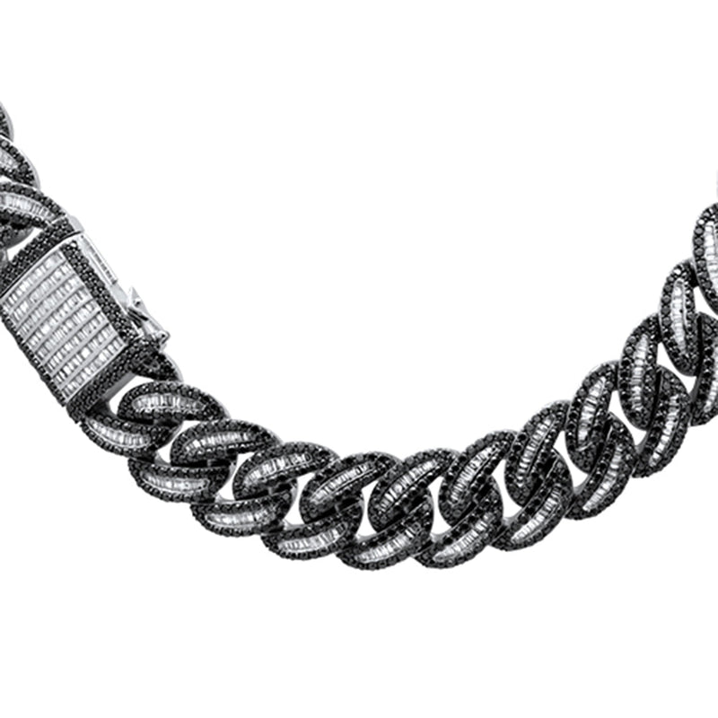 SPECIAL! 9MM 11.97ct G SI 14K White Gold Black & White Diamond Cuban Necklace 22"