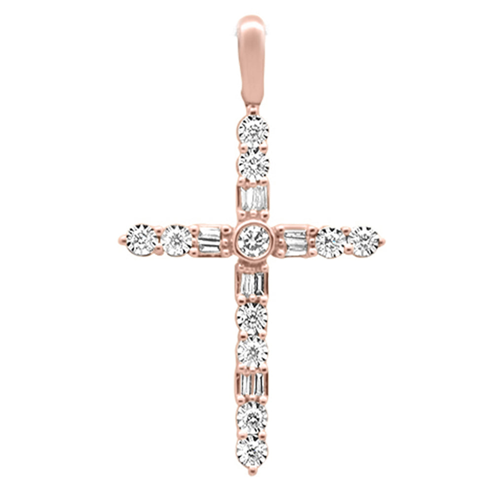 DIAMOND CLOSEOUT! .25ct G SI 14K Rose Gold Diamond Cross Baguette & Round Pendant