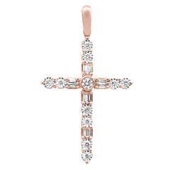 DIAMOND CLOSEOUT! .25ct G SI 14K Rose Gold Diamond Cross Baguette & Round Pendant