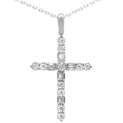 DIAMOND CLOSEOUT! .24ct G SI 14K White Gold Diamond Cross Baguette & Round Pendant