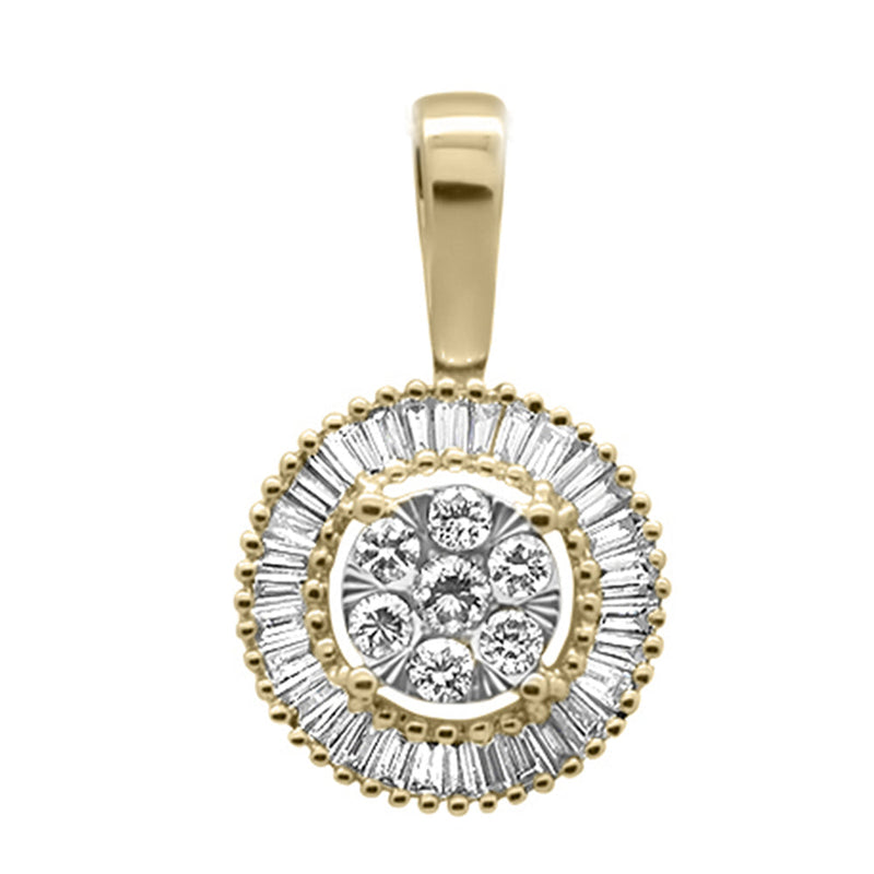 DIAMOND CLOSEOUT!  .26ct G SI 10K Yellow Gold Diamond Round Fashion Baguette & Round Pendant