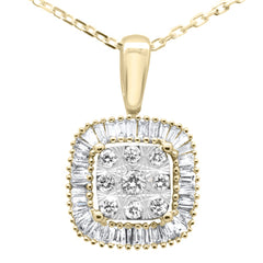 DIAMOND CLOSEOUT! .32ct G SI 14K Yellow Gold Baguette & Round Diamond Pendant