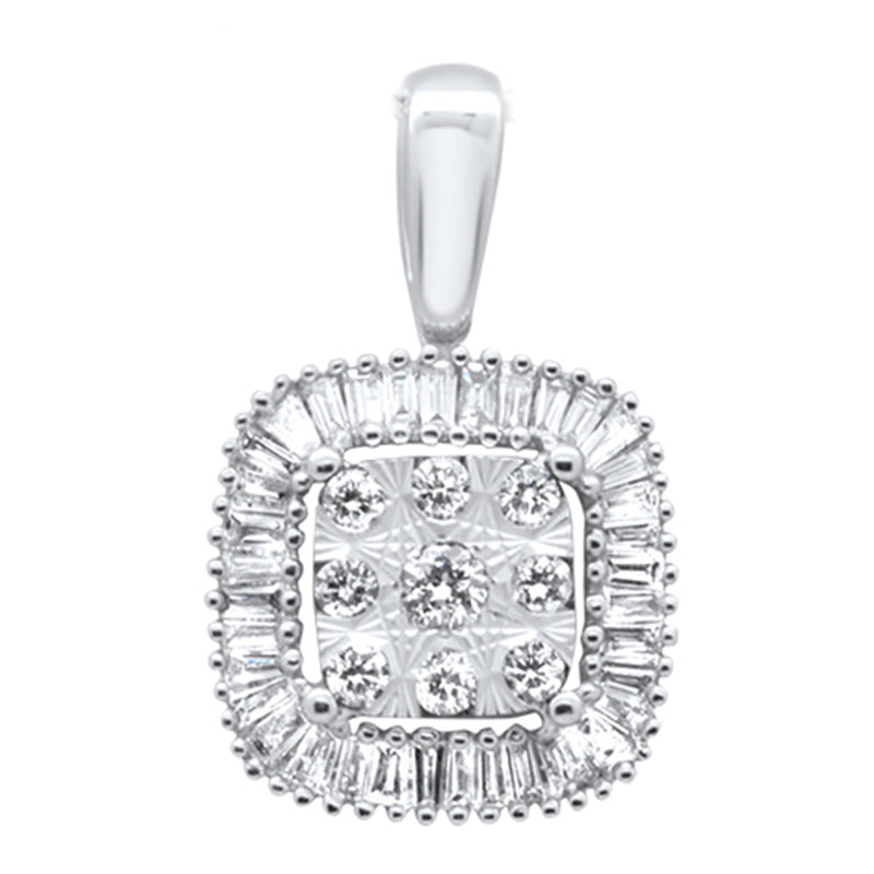 DIAMOND CLOSEOUT! .32ct G SI 14K White Gold Baguette & Round Diamond Pendant