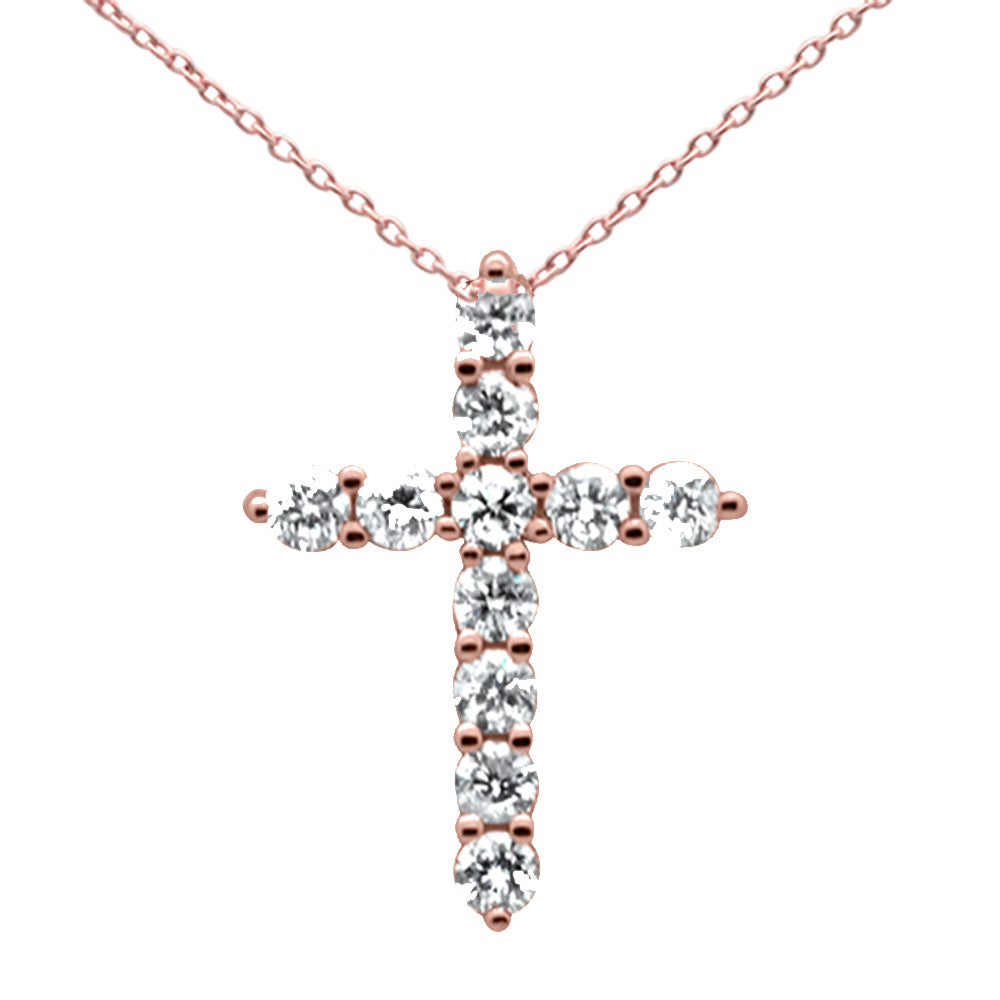 DIAMOND CLOSEOUT! .24ct G SI 14K Rose Gold Diamond Cross Pendant Necklace 18" Long