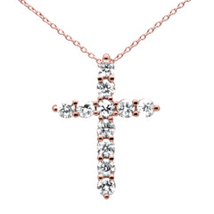 DIAMOND CLOSEOUT! .24ct G SI 14K Rose Gold Diamond Cross Pendant Necklace 18" Long