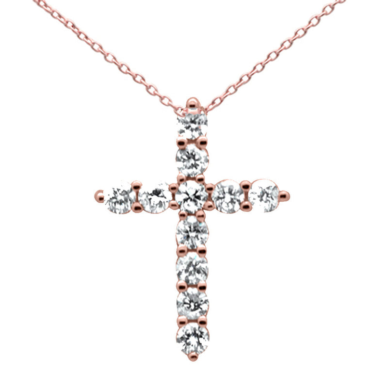 DIAMOND CLOSEOUT! .24ct G SI 14K Rose Gold Diamond Cross Pendant Necklace 18" Long