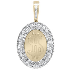 DIAMOND CLOSEOUT! 1.08ct G SI 10KT Yellow Gold Baguette & Round Diamond Dollar Sign Pendant