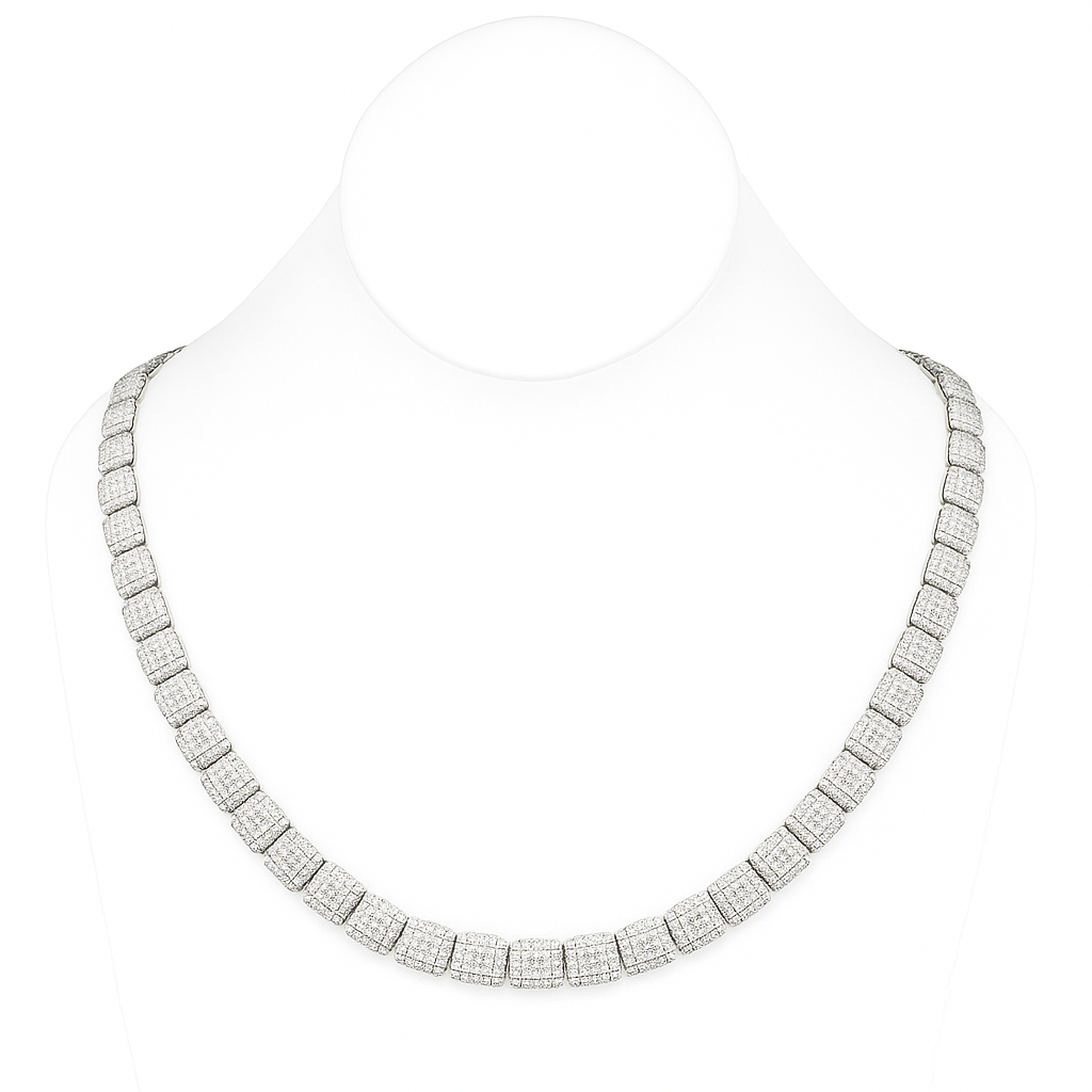 DIAMOND  CLOSEOUT!  9MM 15.77ct G SI 14K White Gold Baguette & Round Diamond Tennis Necklace 20"