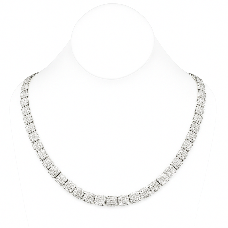 DIAMOND  CLOSEOUT!  9MM 15.77ct G SI 14K White Gold Baguette & Round Diamond Tennis Necklace 20"