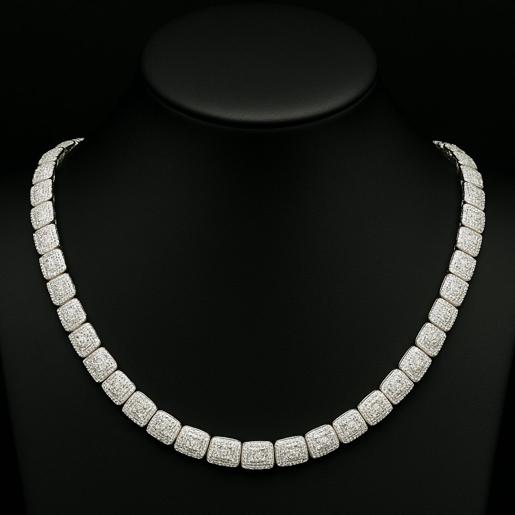 DIAMOND  CLOSEOUT!  9MM 15.77ct G SI 14K White Gold Baguette & Round Diamond Tennis Necklace 20"