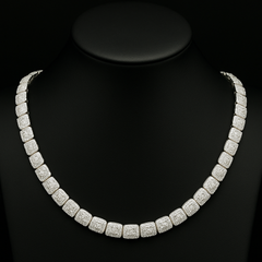 DIAMOND  CLOSEOUT!  9MM 15.77ct G SI 14K White Gold Baguette & Round Diamond Tennis Necklace 20"