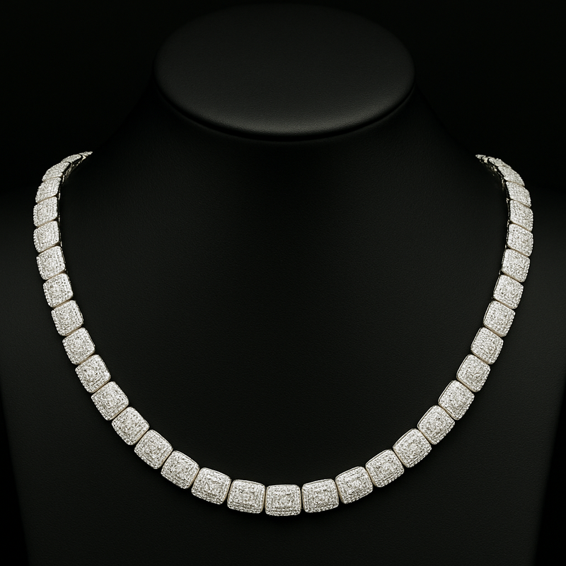DIAMOND  CLOSEOUT!  9MM 15.77ct G SI 14K White Gold Baguette & Round Diamond Tennis Necklace 20"