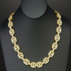 DIAMOND  CLOSEOUT! 15mm 29.63ct G SI 14K Yellow Gold Iced Out Diamond Round & Baguette Necklace 22"