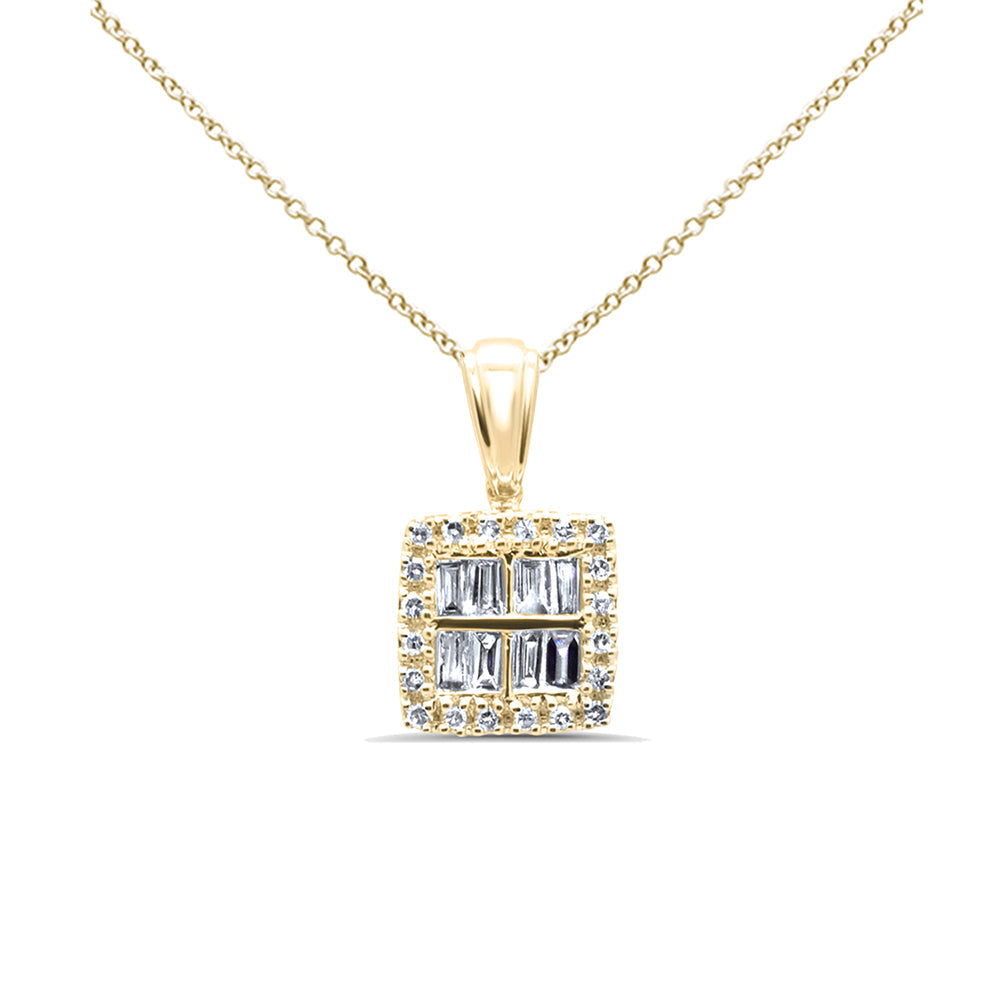 DIAMOND CLOSEOUT! .19ct G SI 14K Yellow Gold Diamond Round & Baguette Pendant Necklace 18" Long