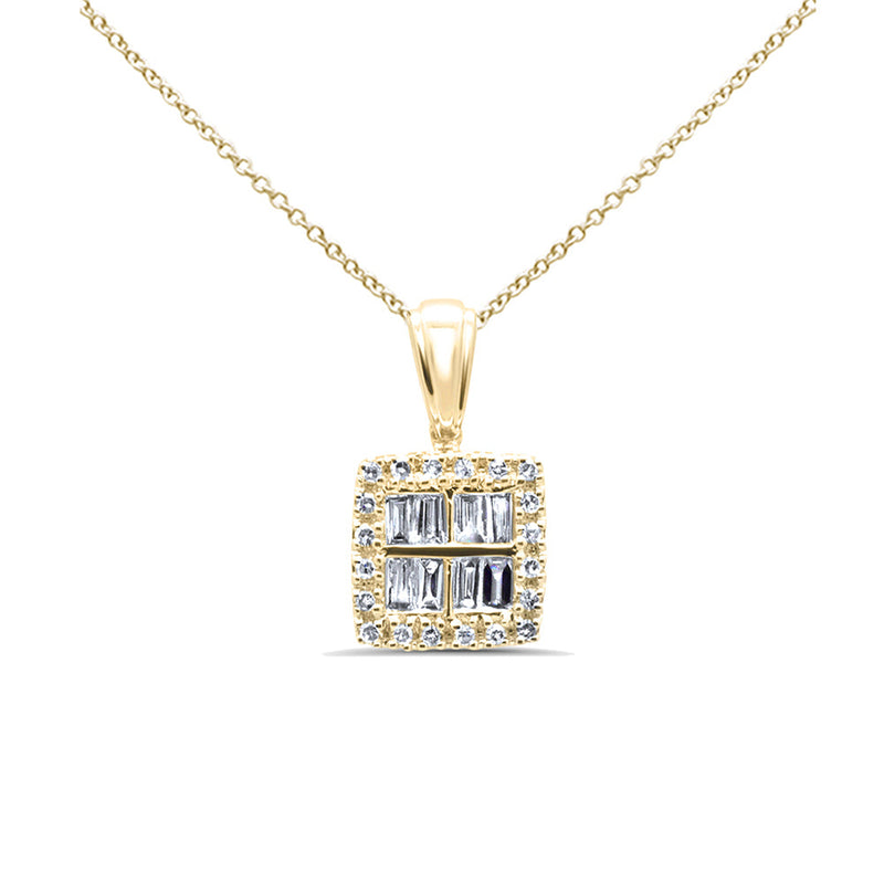 DIAMOND CLOSEOUT! .19ct G SI 14K Yellow Gold Diamond Round & Baguette Pendant Necklace 18" Long