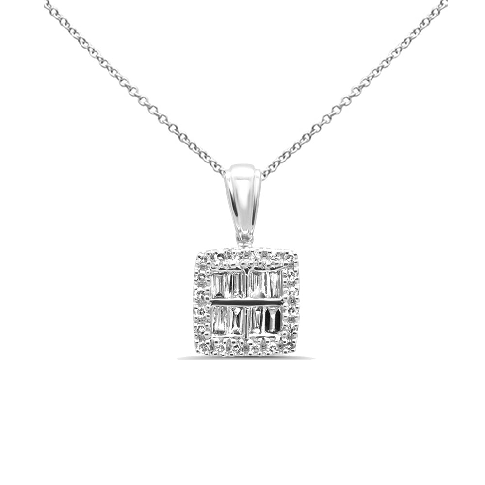 DIAMOND CLOSEOUT! .20ct G SI 14K White Gold Diamond Round & Baguette Pendant Necklace 18" Long