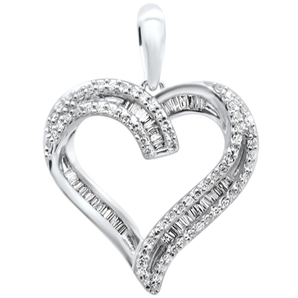 DIAMOND CLOSEOUT!  .24ct G SI 14K White Gold Diamond Heart Shaped Round & Baguette Charm Pendant