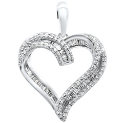 DIAMOND CLOSEOUT!  .24ct G SI 14K White Gold Diamond Heart Shaped Round & Baguette Charm Pendant