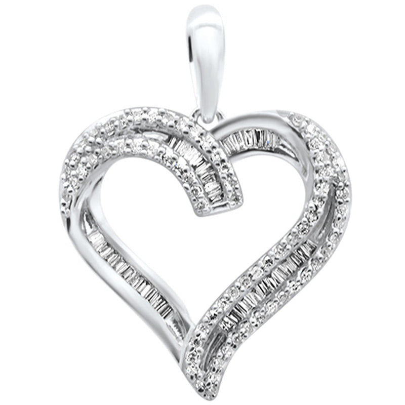 DIAMOND CLOSEOUT!  .24ct G SI 14K White Gold Diamond Heart Shaped Round & Baguette Charm Pendant