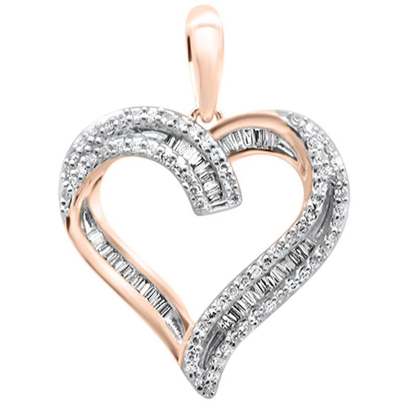 DIAMOND CLOSEOUT!  .27ct G SI 14K Rose Gold Diamond Heart Shaped Round & Baguette Pendant