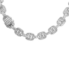 DIAMOND  CLOSEOUT!  11mm 17.95ct G SI 14K White Gold Iced Out Diamond Round & Baguette Necklace 22"