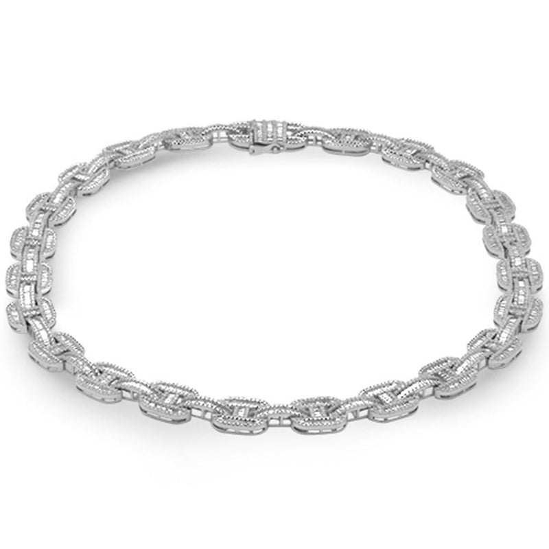 DIAMOND  CLOSEOUT!  11mm 17.95ct G SI 14K White Gold Iced Out Diamond Round & Baguette Necklace 22"
