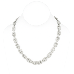 DIAMOND  CLOSEOUT!  11mm 17.95ct G SI 14K White Gold Iced Out Diamond Round & Baguette Necklace 22"