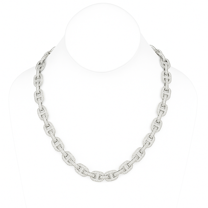 DIAMOND  CLOSEOUT!  11mm 17.95ct G SI 14K White Gold Iced Out Diamond Round & Baguette Necklace 22"