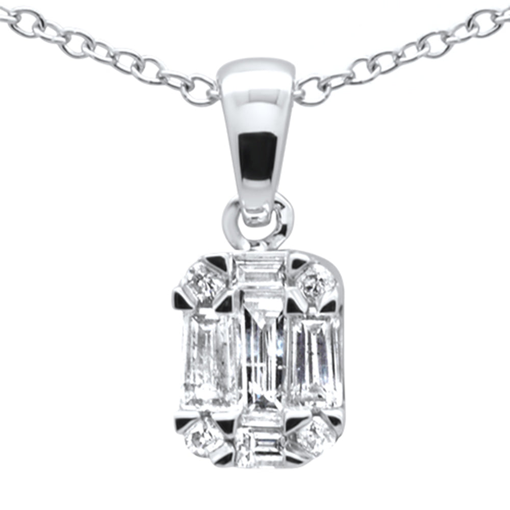DIAMOND CLOSEOUT! .30ct G SI 14K White Gold Diamond Round & Baguette Pendant Necklace 18" Long