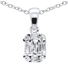 DIAMOND CLOSEOUT! .30ct G SI 14K White Gold Diamond Round & Baguette Pendant Necklace 18" Long