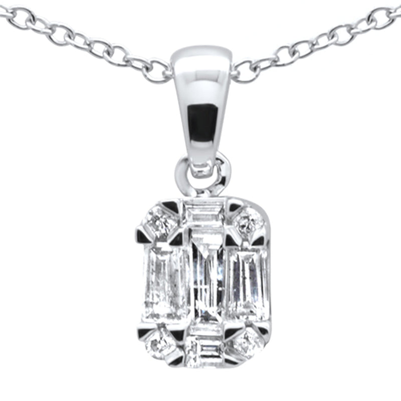 DIAMOND CLOSEOUT! .30ct G SI 14K White Gold Diamond Round & Baguette Pendant Necklace 18" Long