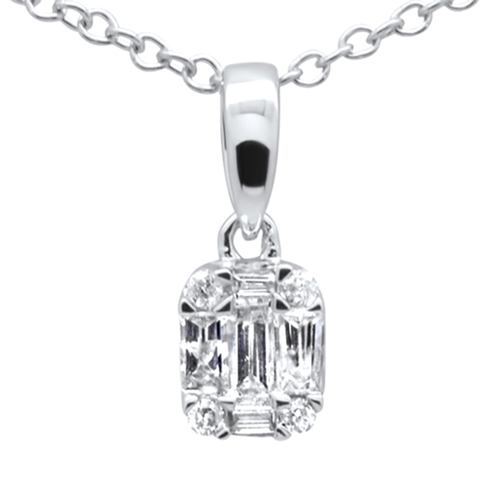 DIAMOND CLOSEOUT! .15ct G SI 14K White Gold Diamond Round & Baguette Pendant Necklace 18" Long