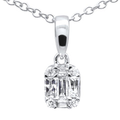 DIAMOND CLOSEOUT! .15ct G SI 14K White Gold Diamond Round & Baguette Pendant Necklace 18" Long