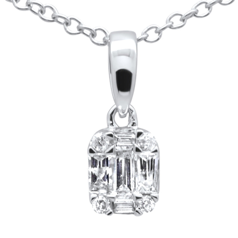 DIAMOND CLOSEOUT! .15ct G SI 14K White Gold Diamond Round & Baguette Pendant Necklace 18" Long