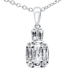 DIAMOND CLOSEOUT! .40ct G SI 14K White Gold Diamond Round & Baguette Diamond Pendant Necklace