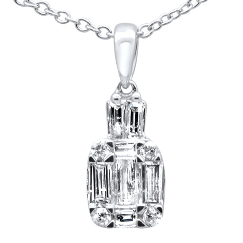 DIAMOND CLOSEOUT! .40ct G SI 14K White Gold Diamond Round & Baguette Diamond Pendant Necklace