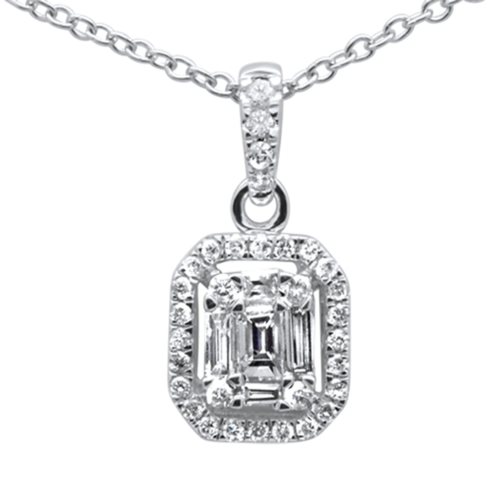 DIAMOND CLOSEOUT! .23ct G SI 14K White Gold Diamond Round & Baguette Diamond Pendant Necklace