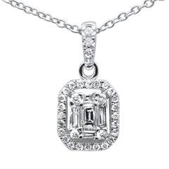DIAMOND CLOSEOUT! .23ct G SI 14K White Gold Diamond Round & Baguette Diamond Pendant Necklace
