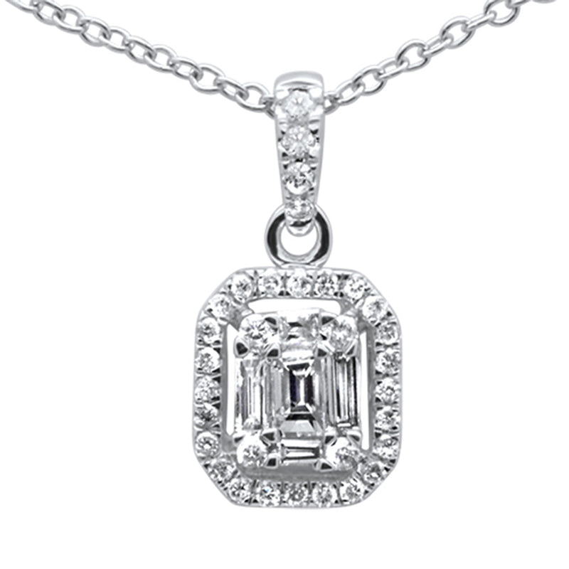 DIAMOND CLOSEOUT! .23ct G SI 14K White Gold Diamond Round & Baguette Diamond Pendant Necklace