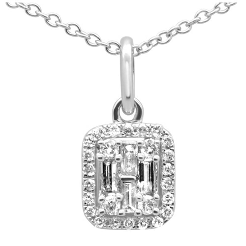 DIAMOND CLOSEOUT! .28ct G SI 14K White Gold Diamond Round & Baguette Diamond Pendant Necklace