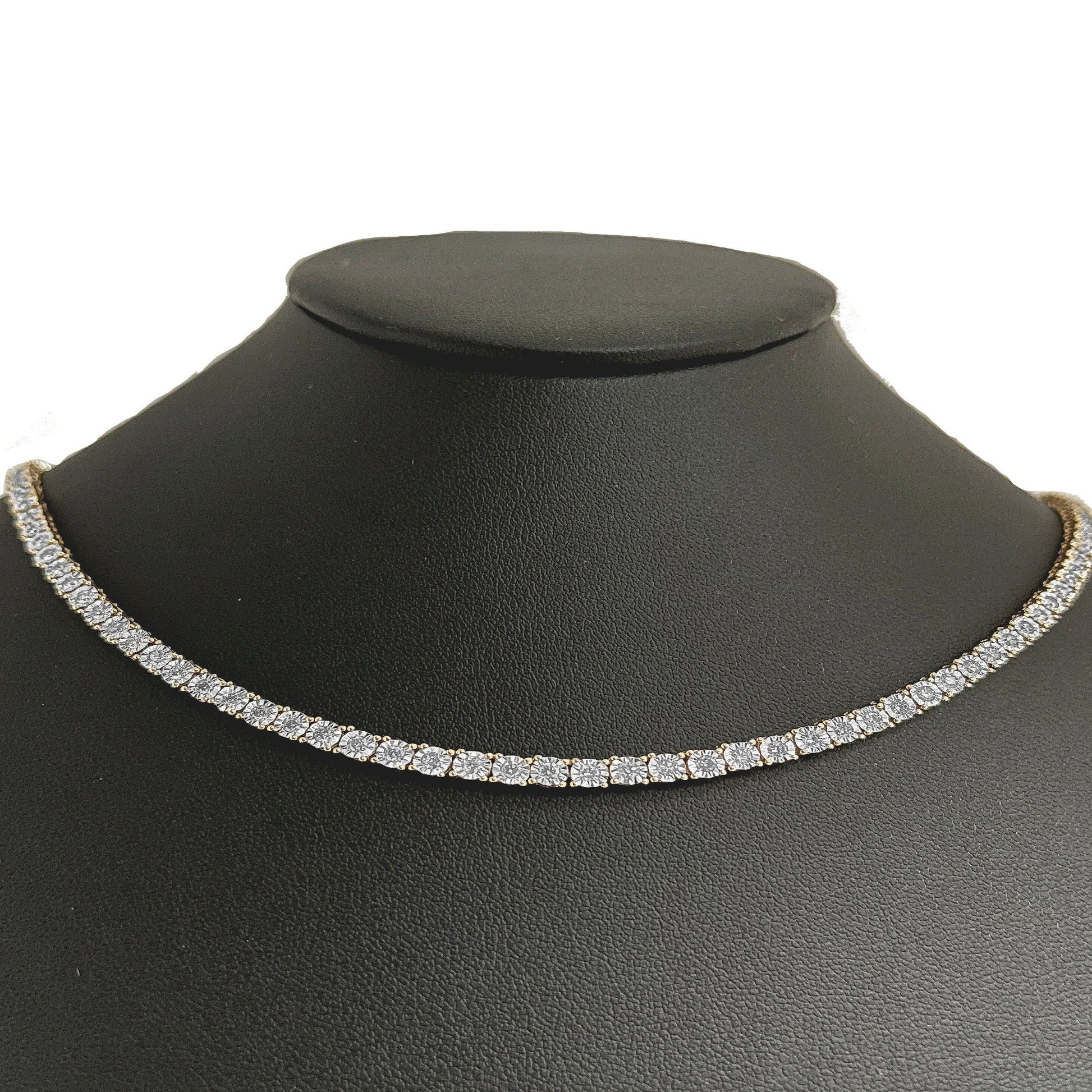 DIAMOND  CLOSEOUT!  6.34ct G SI 10K Yellow Gold Tennis Miracle Illusion Necklace 22"