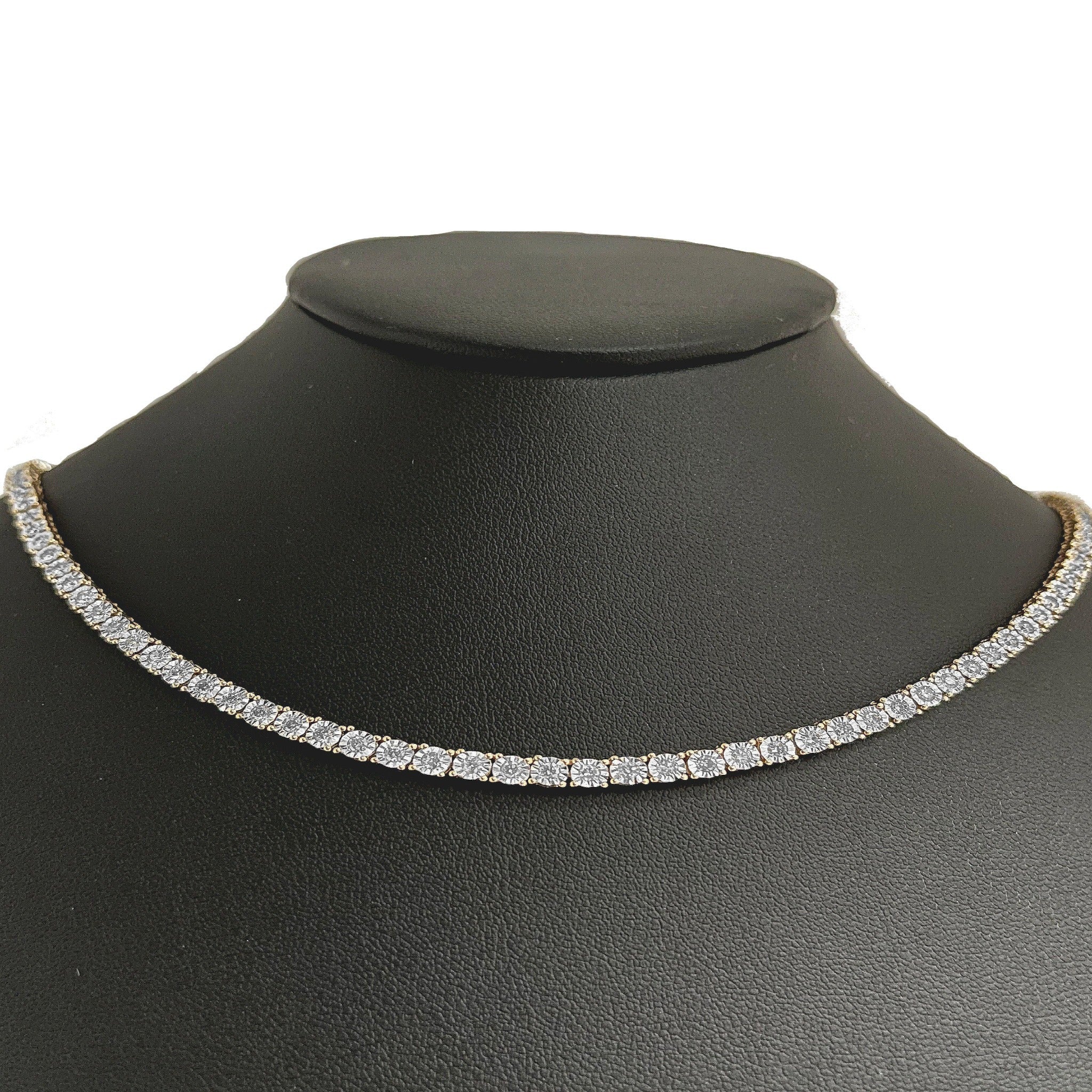 DIAMOND  CLOSEOUT!  6.34ct G SI 10K Yellow Gold Tennis Miracle Illusion Necklace 22"