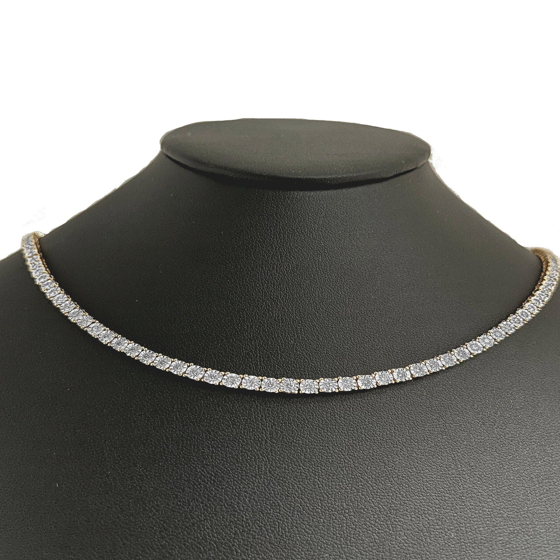 DIAMOND  CLOSEOUT!  1.37ct G SI 14K Yellow Gold Tennis Miracle Illusion Set Tennis Necklace 18"